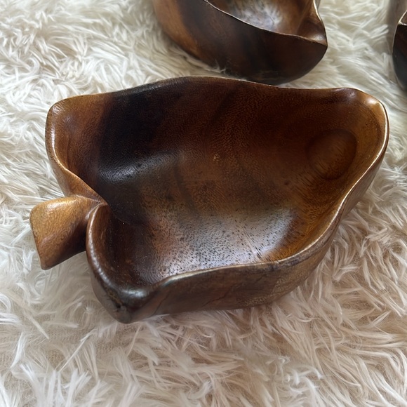 Vintage Monkey Pod Bowls Leaf Shaped Set of 4 MCM Mid Century Modern - Picture 2 of 9